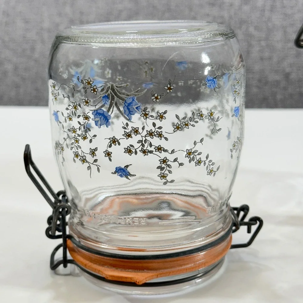 ARC France Glass Canister Heartland Farm Scene Set 2 3/4L Clear Clamp Lid Jar